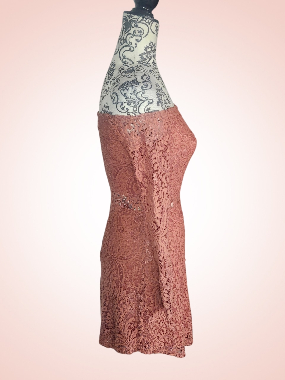 LOVE, FIRE Off-Shoulder Burnt Rose Lace Dress - Small - Picture 5 of 10